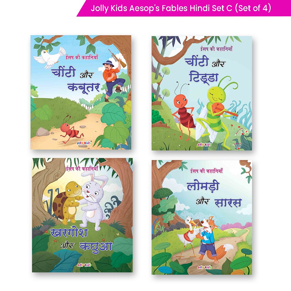 Jolly Kids Aesop's Fables Books C Set of 4 For Kids Ages 3-8 Years| Isap Ki Kahaniyan - Swadesiicart