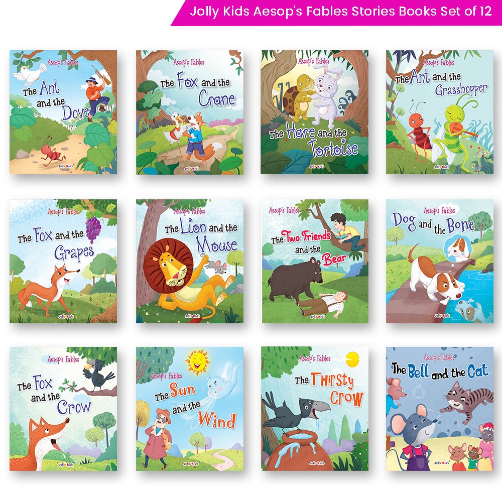 Jolly Kids Aesop's Fables Stories Books Set of 12 for Kids Ages 3-6 Years| Bedtime Moral Stories - Swadesiicart