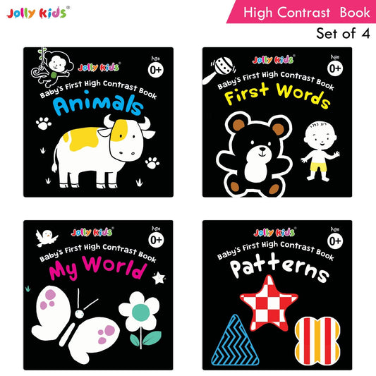 Jolly Kids Baby's First High Contrast Board Books (Set of 4)| Black and White Board Books For Kids Ages 0 - 3 Years - Swadesiicart