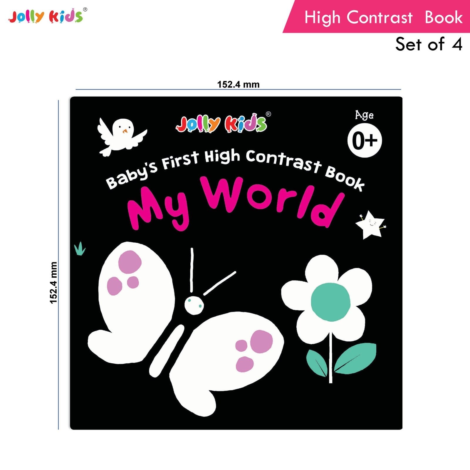 Jolly Kids Baby's First High Contrast Board Books (Set of 4)| Black and White Board Books For Kids Ages 0 - 3 Years - Swadesiicart