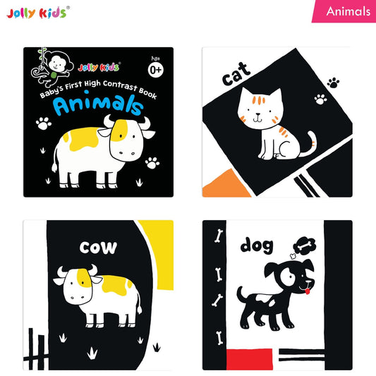 Jolly Kids Baby's First High Contrast Board Books (Set of 4)| Black and White Board Books For Kids Ages 0 - 3 Years - Swadesiicart