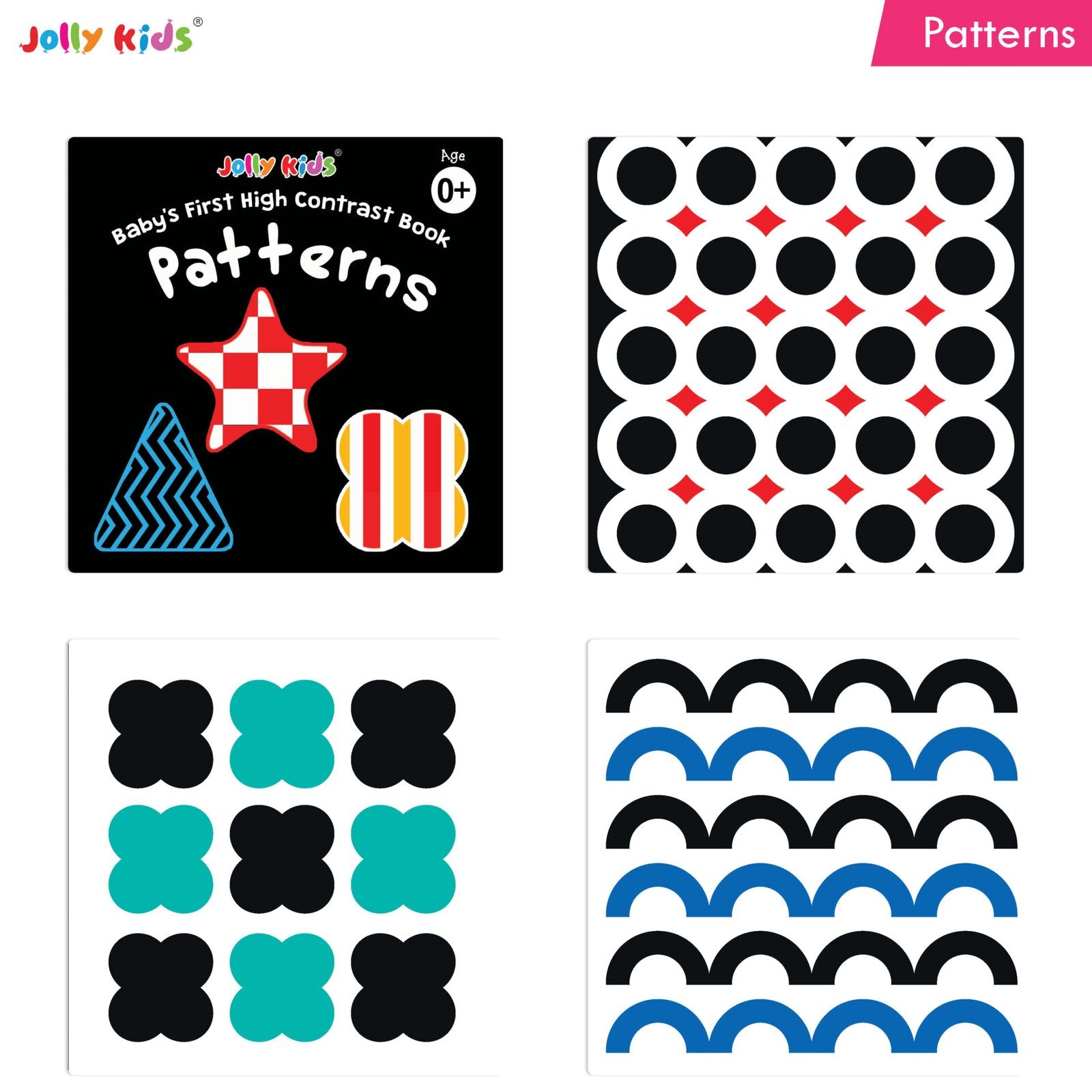 Jolly Kids Baby's First High Contrast Board Books (Set of 4)| Black and White Board Books For Kids Ages 0 - 3 Years - Swadesiicart