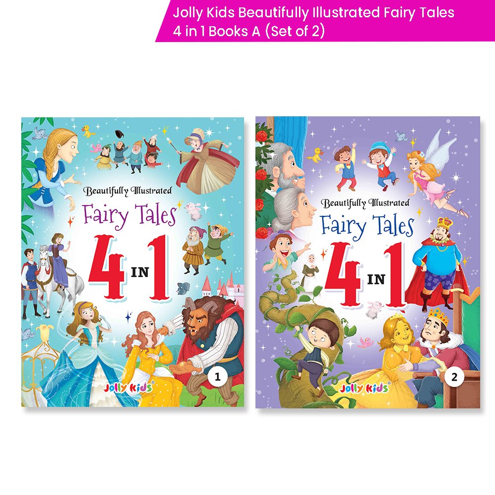 Jolly Kids Beautifully Illustrated Fairy Tales 4 in 1 Books A Set of 2| Ultimate Collection of Bedtime Megical Stories For Children Ages 3-8 Years - Swadesiicart
