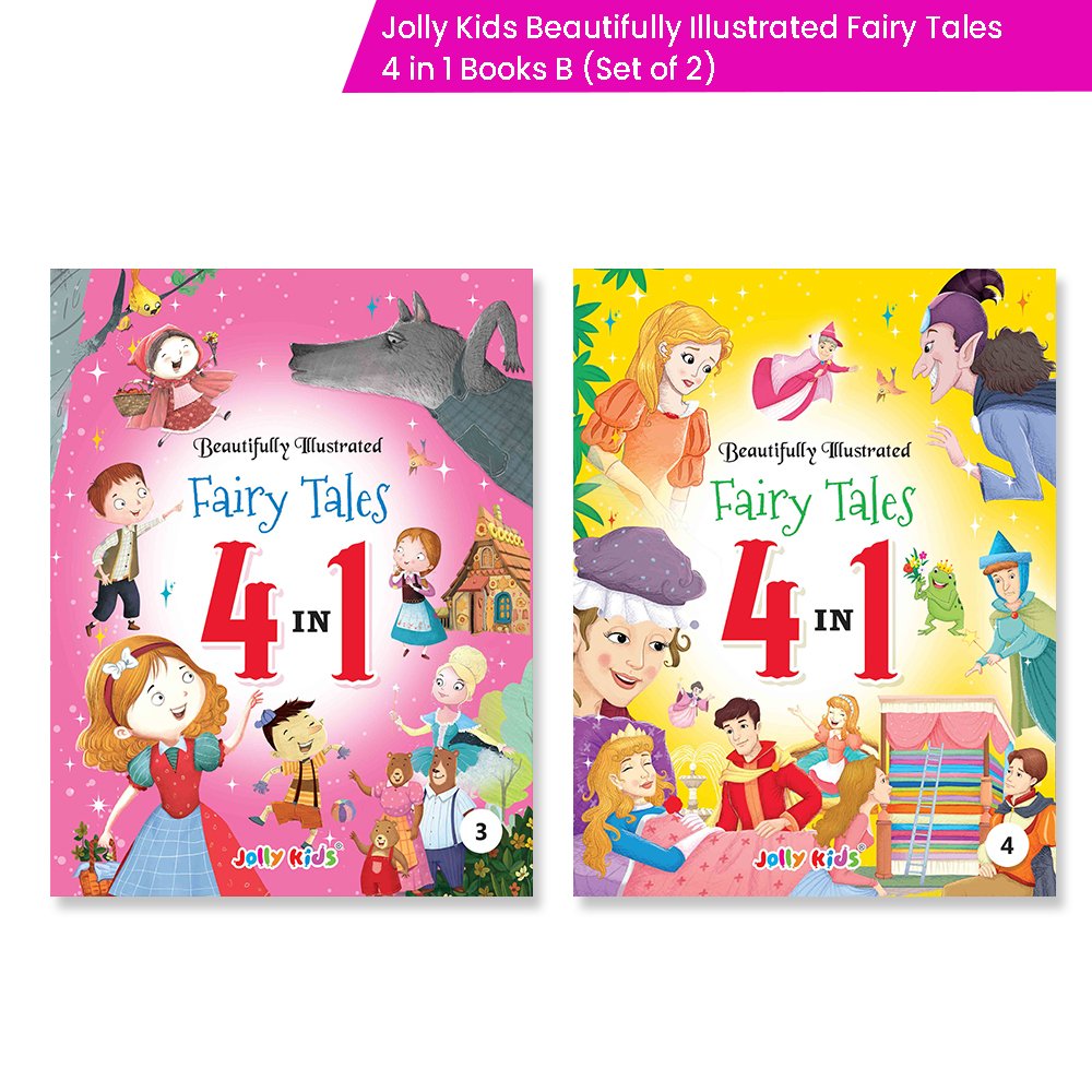 Jolly Kids Beautifully Illustrated Fairy Tales 4 in 1 Books B Set of 2| Ultimate Collection of Bedtime Megical Stories For Children Ages 3-8 Years - Swadesiicart