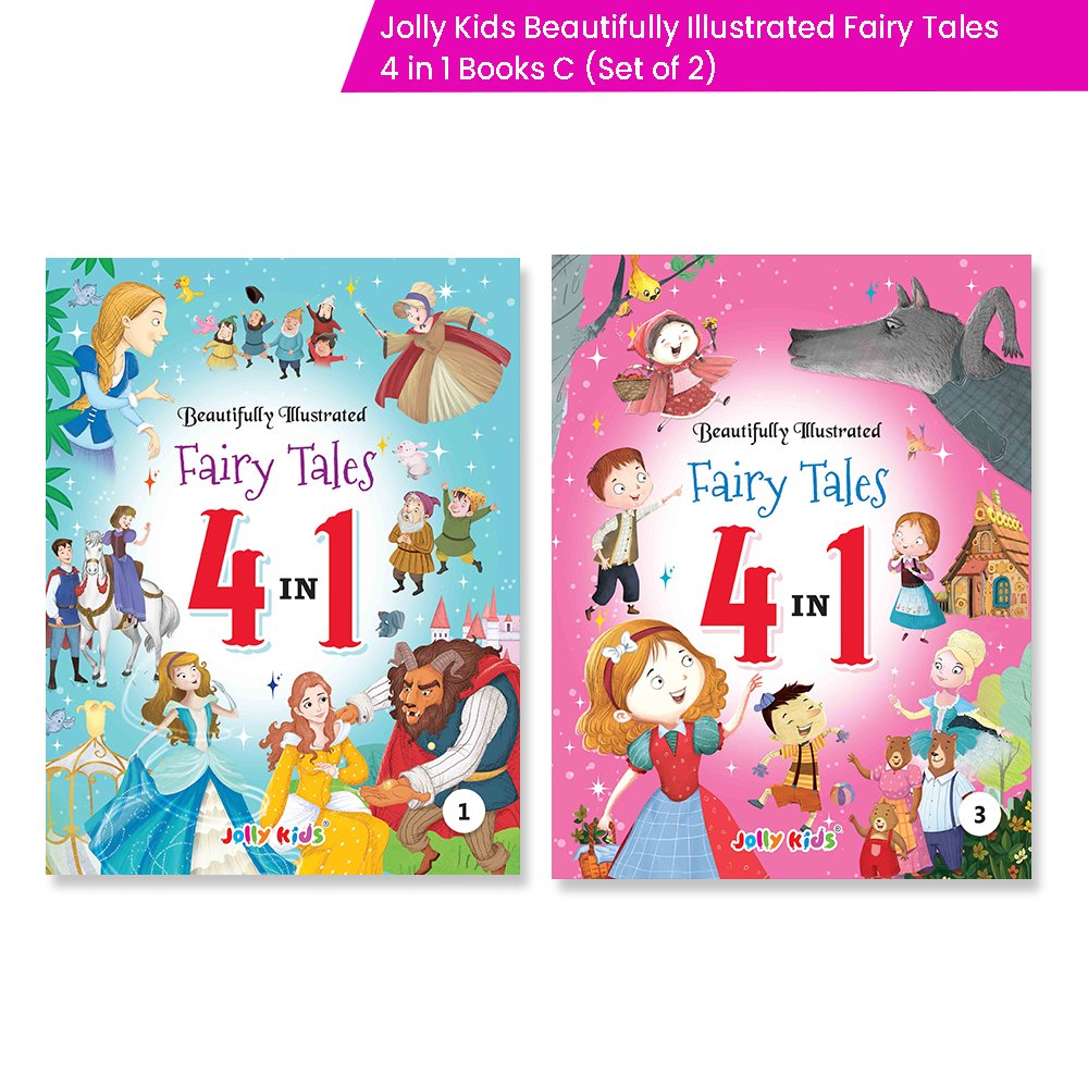 Jolly Kids Beautifully Illustrated Fairy Tales 4 in 1 Books C Set of 2| Ultimate Collection of Bedtime Megical Stories For Children Ages 3-8 Years - Swadesiicart