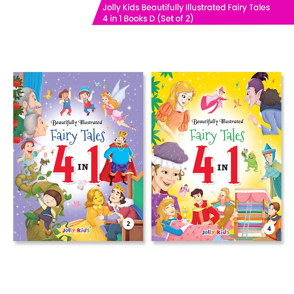 Jolly Kids Beautifully Illustrated Fairy Tales 4 in 1 Books D Set of 2| Ultimate Collection of Bedtime Megical Stories For Children Ages 3-8 Years - Swadesiicart
