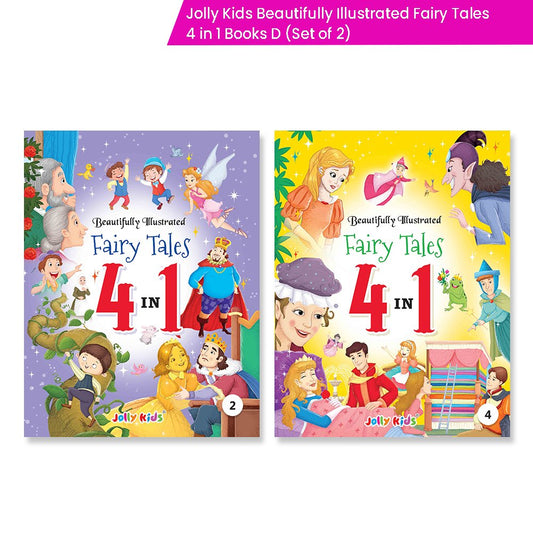 Jolly Kids Beautifully Illustrated Fairy Tales 4 in 1 Books D Set of 2| Ultimate Collection of Bedtime Megical Stories For Children Ages 3-8 Years - Swadesiicart