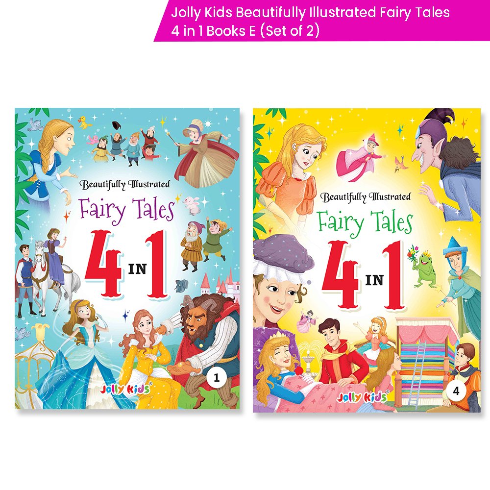 Jolly Kids Beautifully Illustrated Fairy Tales 4 in 1 Books E Set of 2| Ultimate Collection of Bedtime Megical Stories For Children Ages 3-8 Years - Swadesiicart