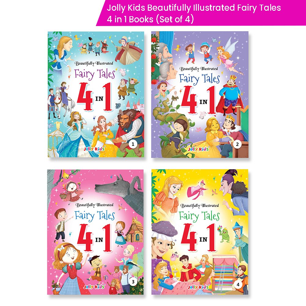 Jolly Kids Beautifully Illustrated Fairy Tales 4 in 1 Books Set of 4| Ultimate Collection of Bedtime Megical Stories For Children Ages 3-8 Years - Swadesiicart
