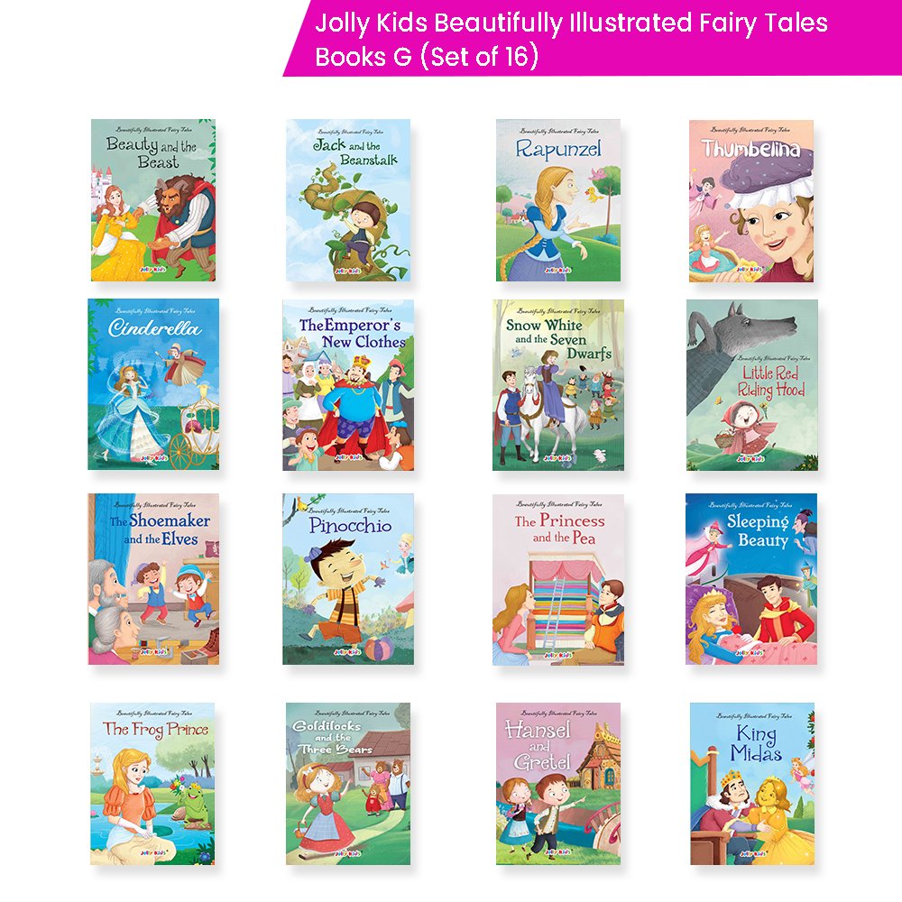 Jolly Kids Beautifully Illustrated Fairy Tales Books G Set of 16 For Kids Ages 3-8 Years| Combo Storytelling Books - Swadesiicart