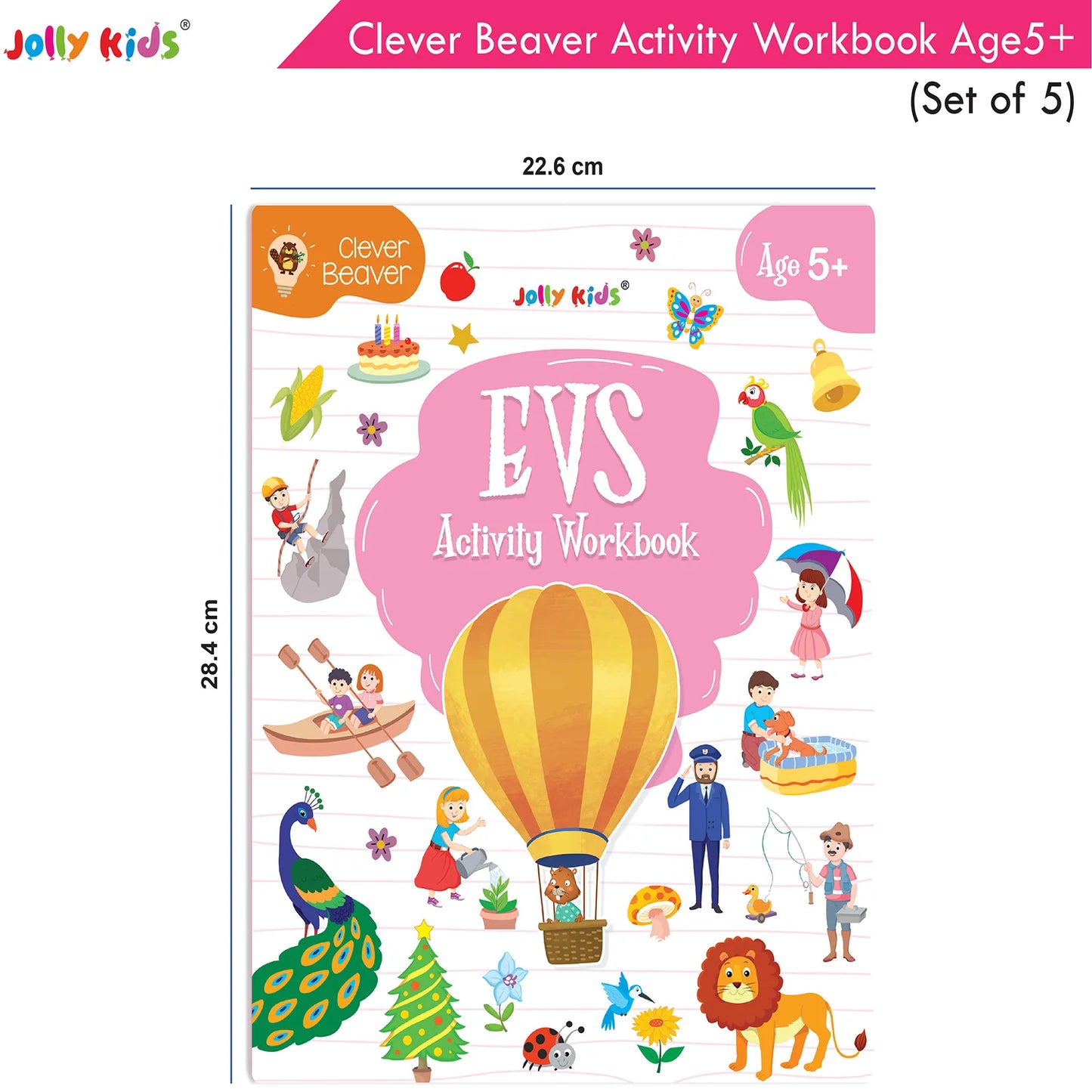 Jolly Kids Clever Beaver Ages 5-6 Years Fun Learning Activities Workbooks Set of 4| English-Maths-EVS-Good Habit-Logical Reasoning - Swadesiicart