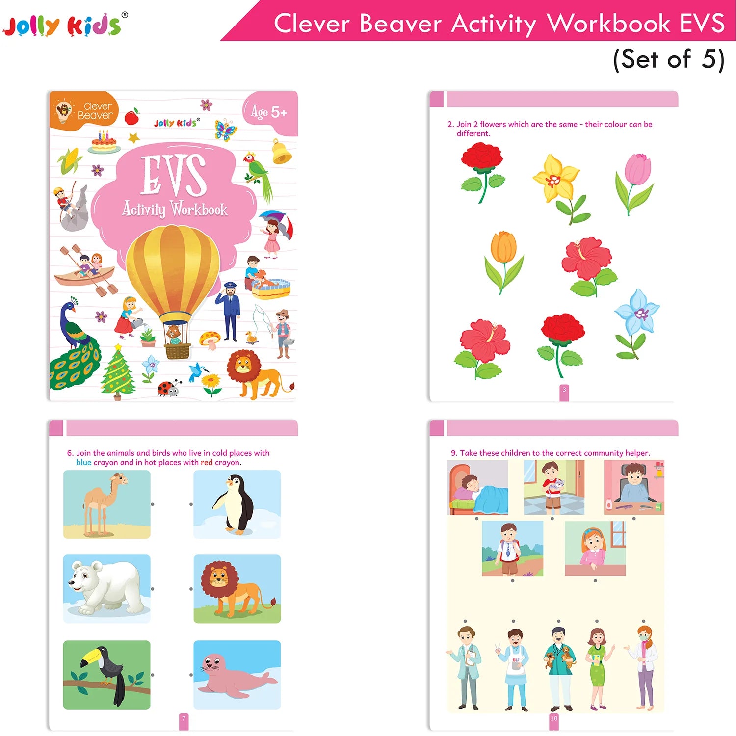 Jolly Kids Clever Beaver Ages 5-6 Years Fun Learning Activities Workbooks Set of 4| English-Maths-EVS-Good Habit-Logical Reasoning - Swadesiicart