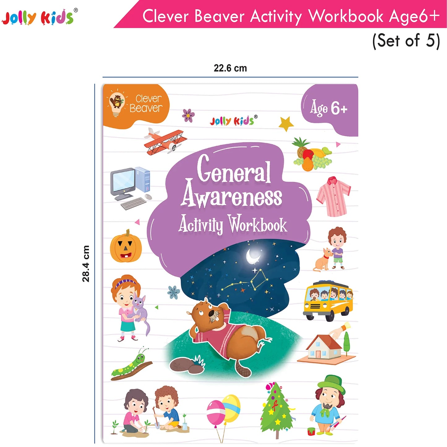 Jolly Kids Clever Beaver Ages 6-7 Years Fun Learning Activities Workbooks Set of 4| English-Maths-EVS-Good Habit-Logical Reasoning - Swadesiicart