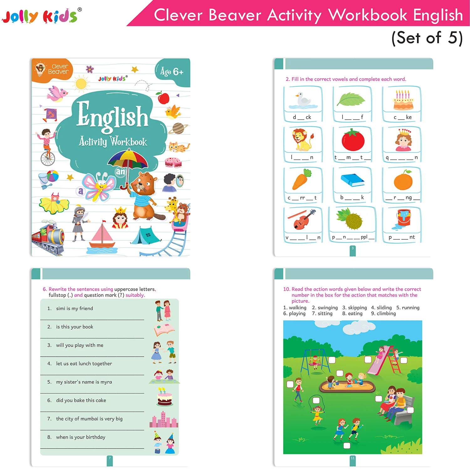 Jolly Kids Clever Beaver Ages 6-7 Years Fun Learning Activities Workbooks Set of 4| English-Maths-EVS-Good Habit-Logical Reasoning - Swadesiicart
