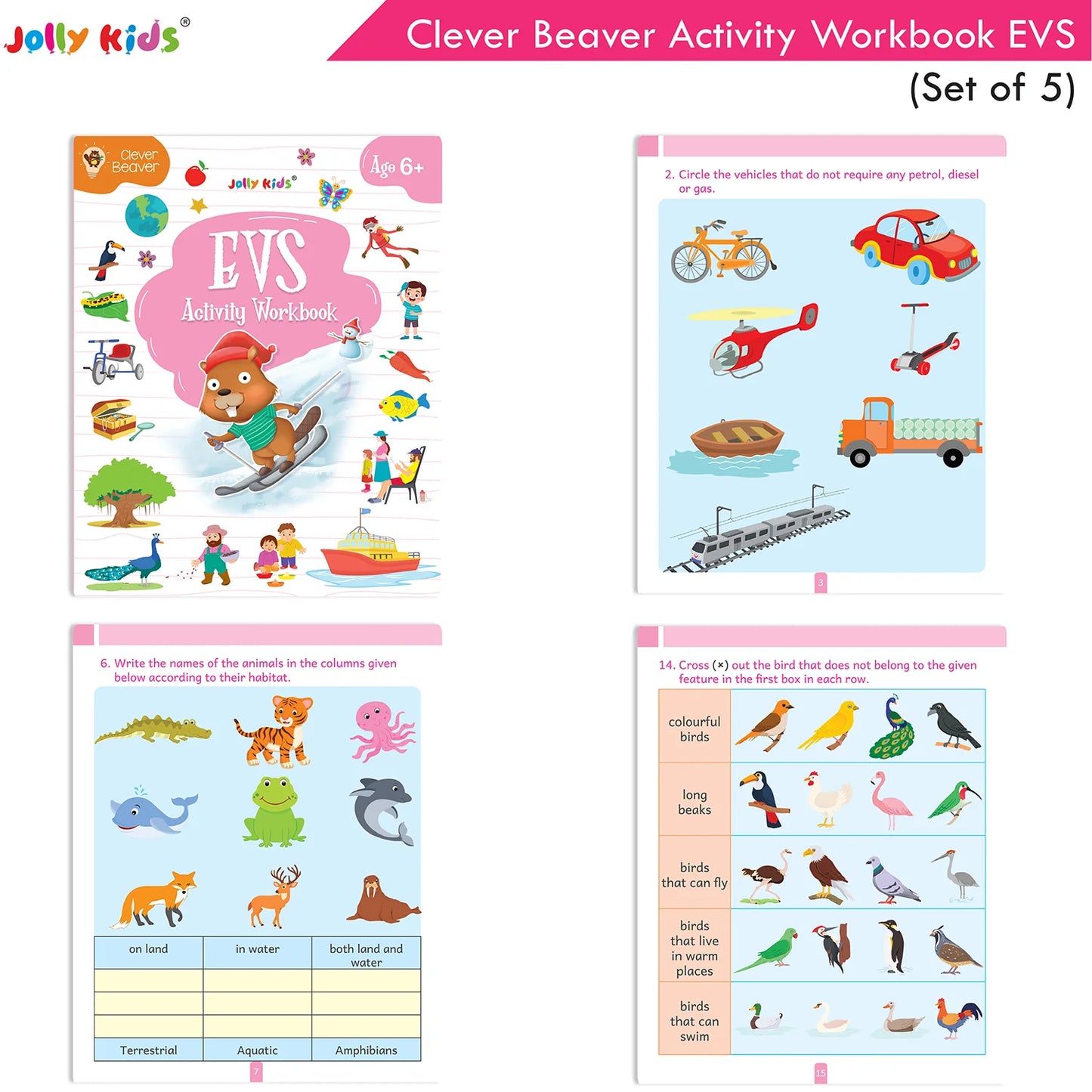 Jolly Kids Clever Beaver Ages 6-7 Years Fun Learning Activities Workbooks Set of 4| English-Maths-EVS-Good Habit-Logical Reasoning - Swadesiicart