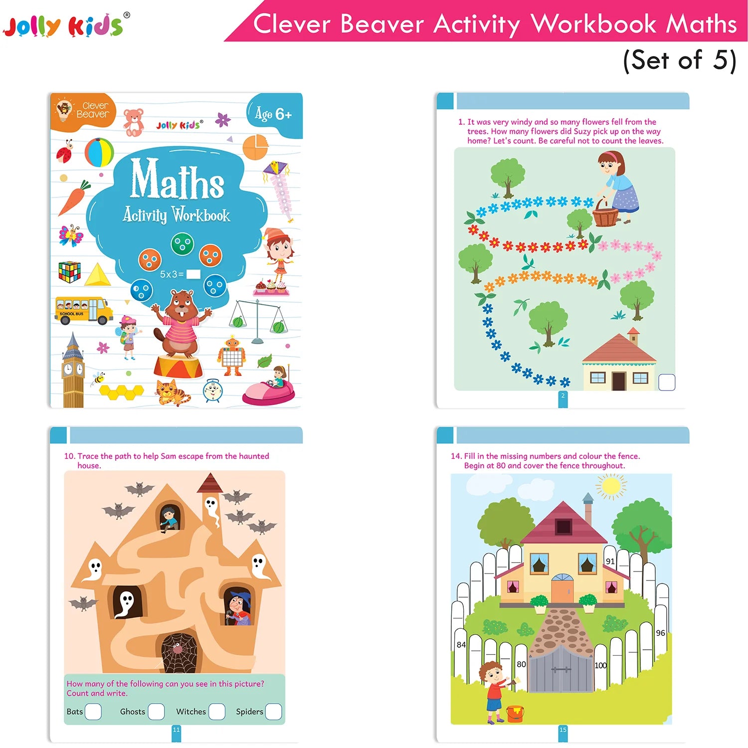 Jolly Kids Clever Beaver Ages 6-7 Years Fun Learning Activities Workbooks Set of 4| English-Maths-EVS-Good Habit-Logical Reasoning - Swadesiicart
