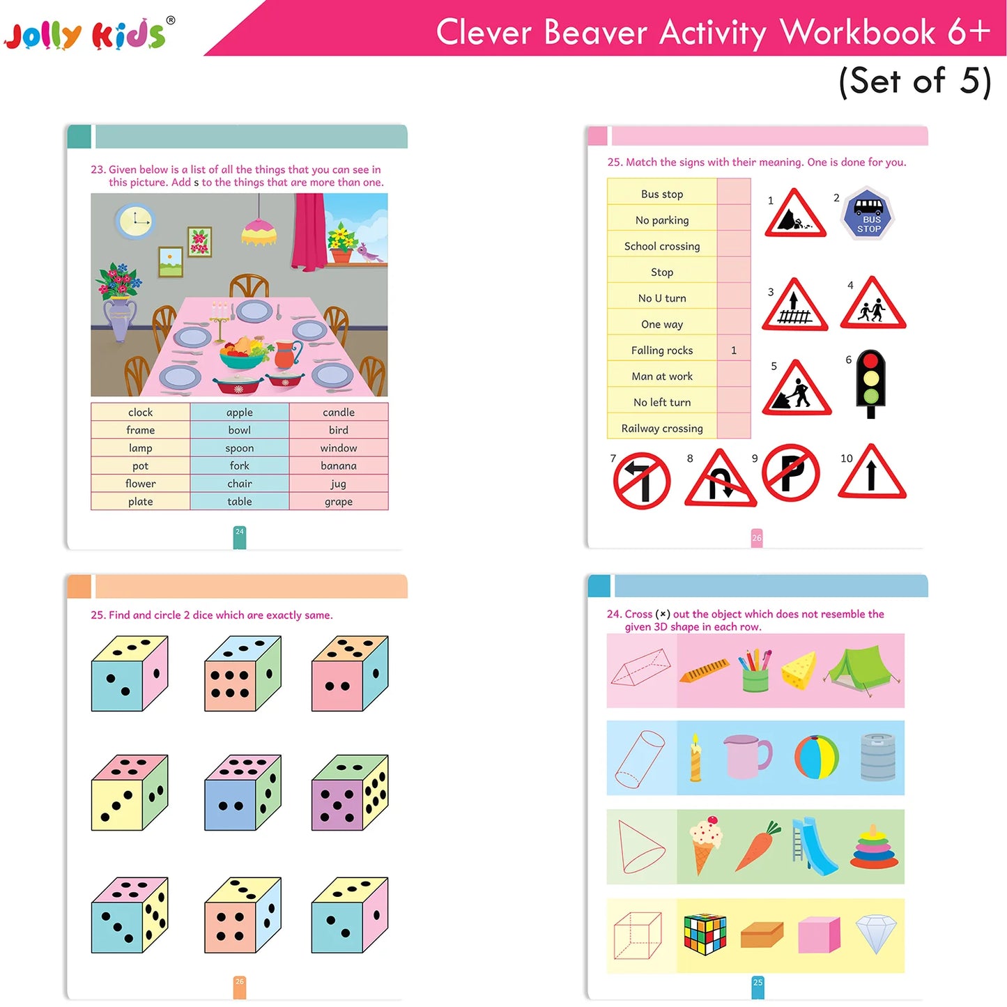 Jolly Kids Clever Beaver Ages 6-7 Years Fun Learning Activities Workbooks Set of 4| English-Maths-EVS-Good Habit-Logical Reasoning - Swadesiicart