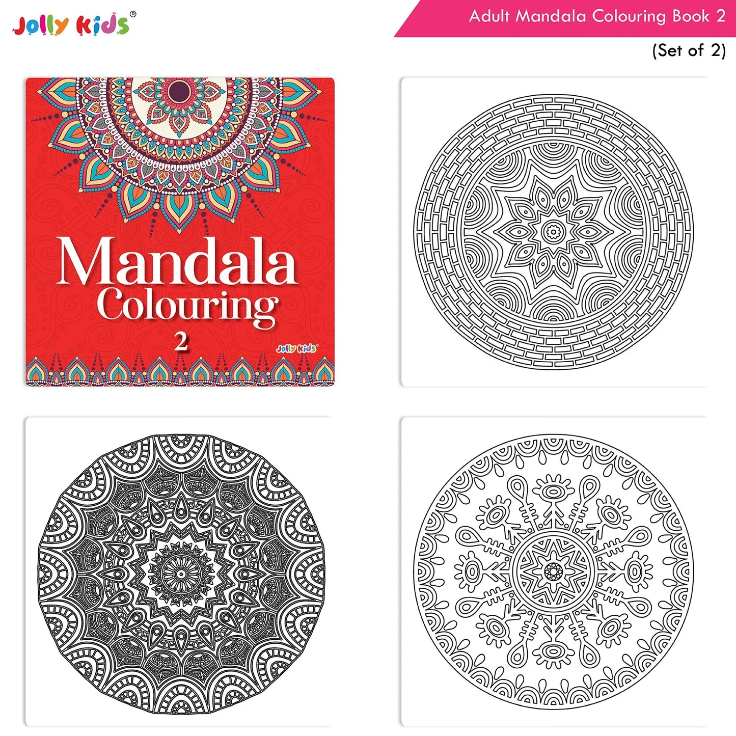 Jolly Kids Adults Mandala Colouring Books A Set of 2| Ideal For Stress Relieving, Relaxing & Meditation Books for Teenager - Swadesiicart