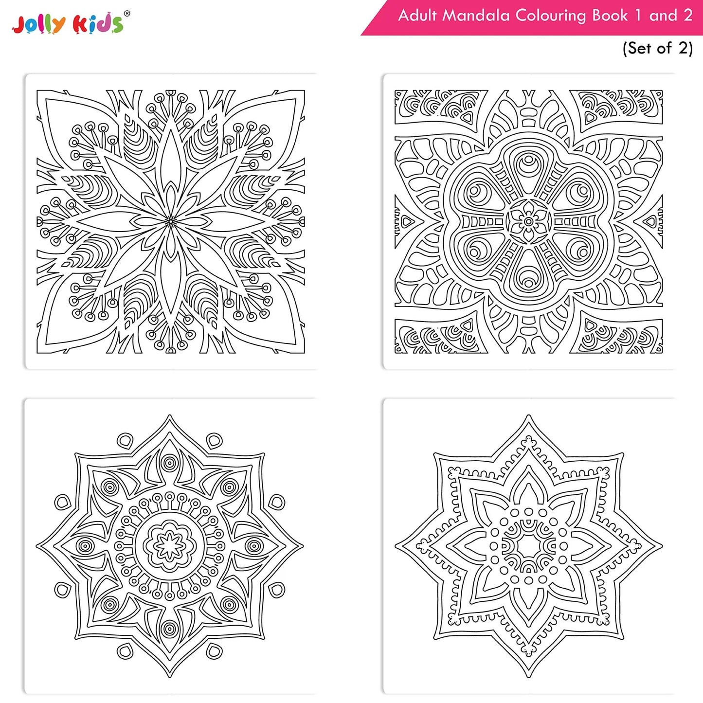Jolly Kids Adults Mandala Colouring Books A Set of 2| Ideal For Stress Relieving, Relaxing & Meditation Books for Teenager - Swadesiicart
