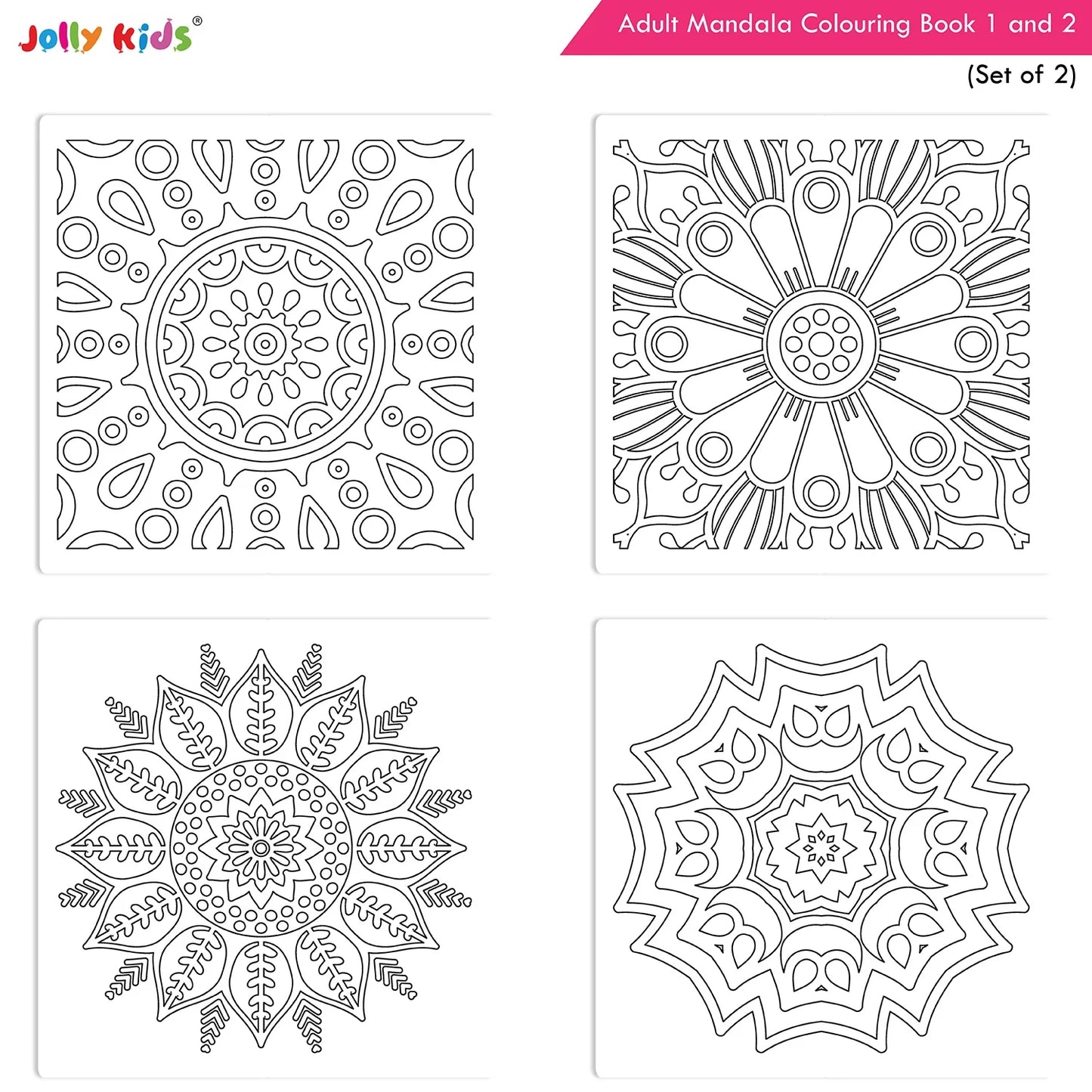 Jolly Kids Adults Mandala Colouring Books A Set of 2| Ideal For Stress Relieving, Relaxing & Meditation Books for Teenager - Swadesiicart