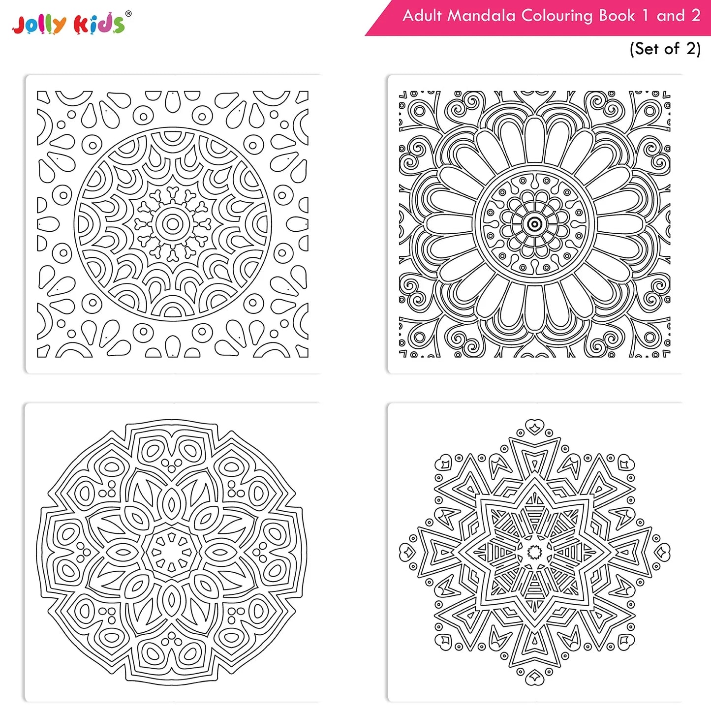 Jolly Kids Adults Mandala Colouring Books A Set of 2| Ideal For Stress Relieving, Relaxing & Meditation Books for Teenager - Swadesiicart