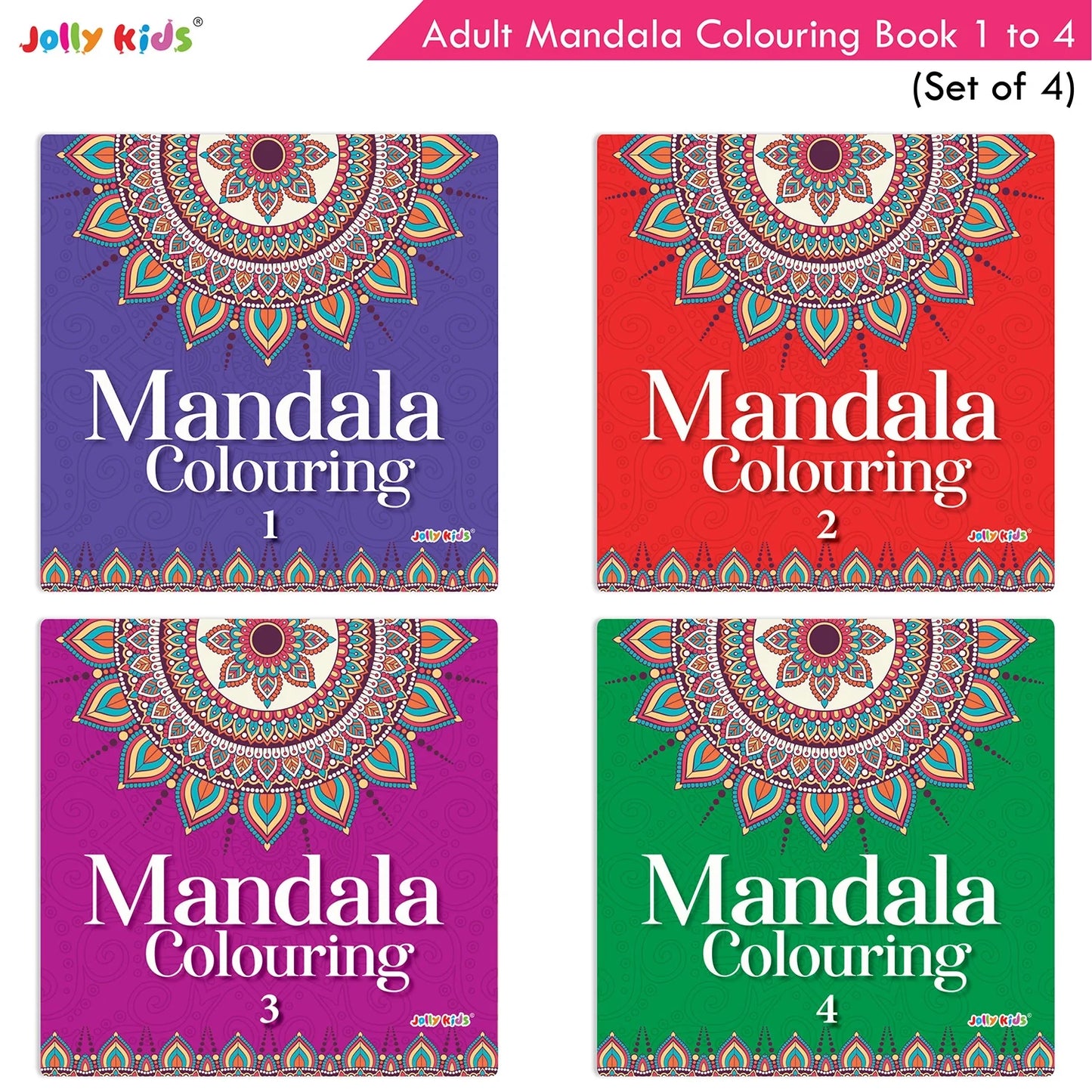 Jolly Kids Adults Mandala Colouring Books Set of 4| Ideal for Stree Relieving, Relaxing and Meditation Books for Teenagers - Swadesiicart