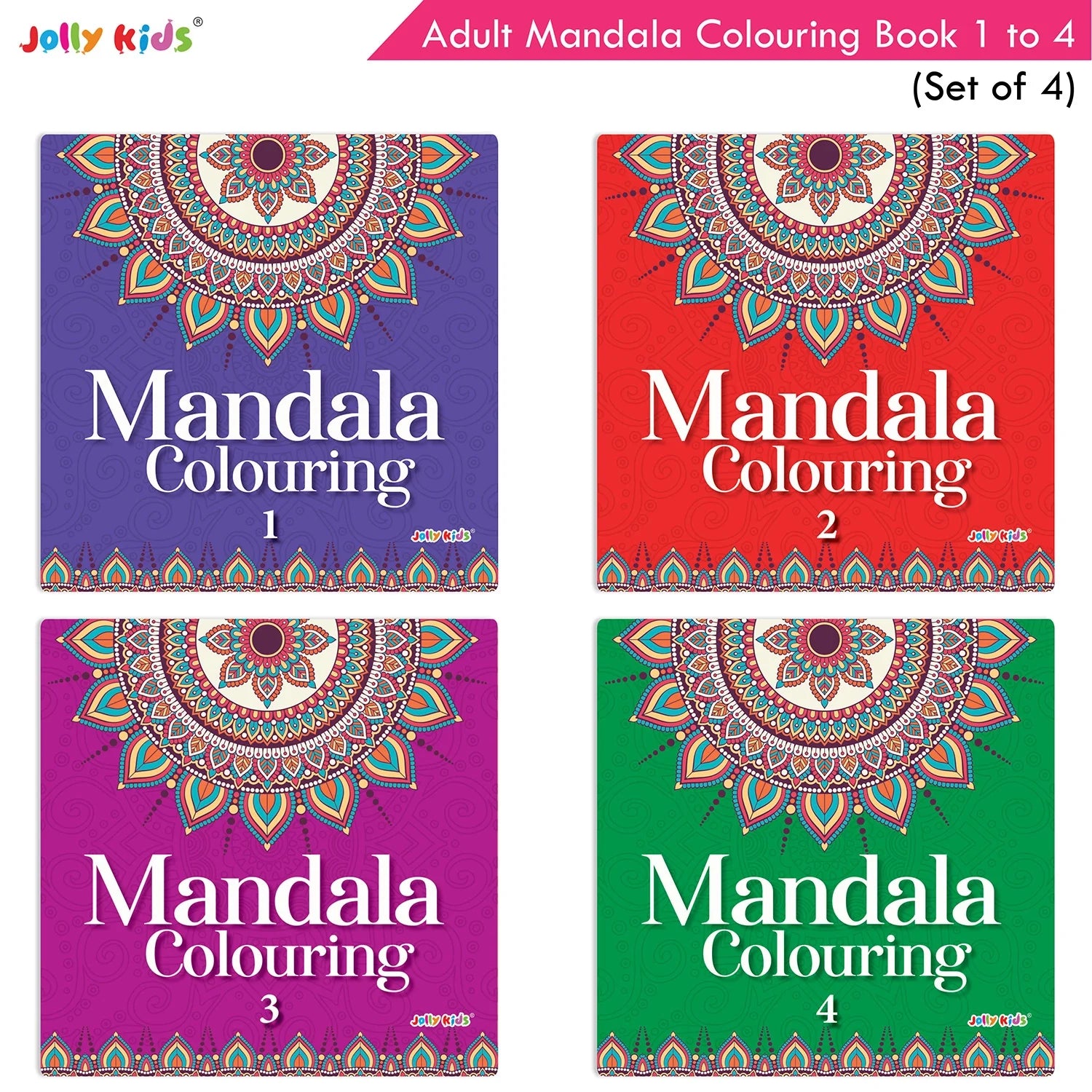 Jolly Kids Adults Mandala Colouring Books Set of 4| Ideal for Stree Relieving, Relaxing and Meditation Books for Teenagers - Swadesiicart