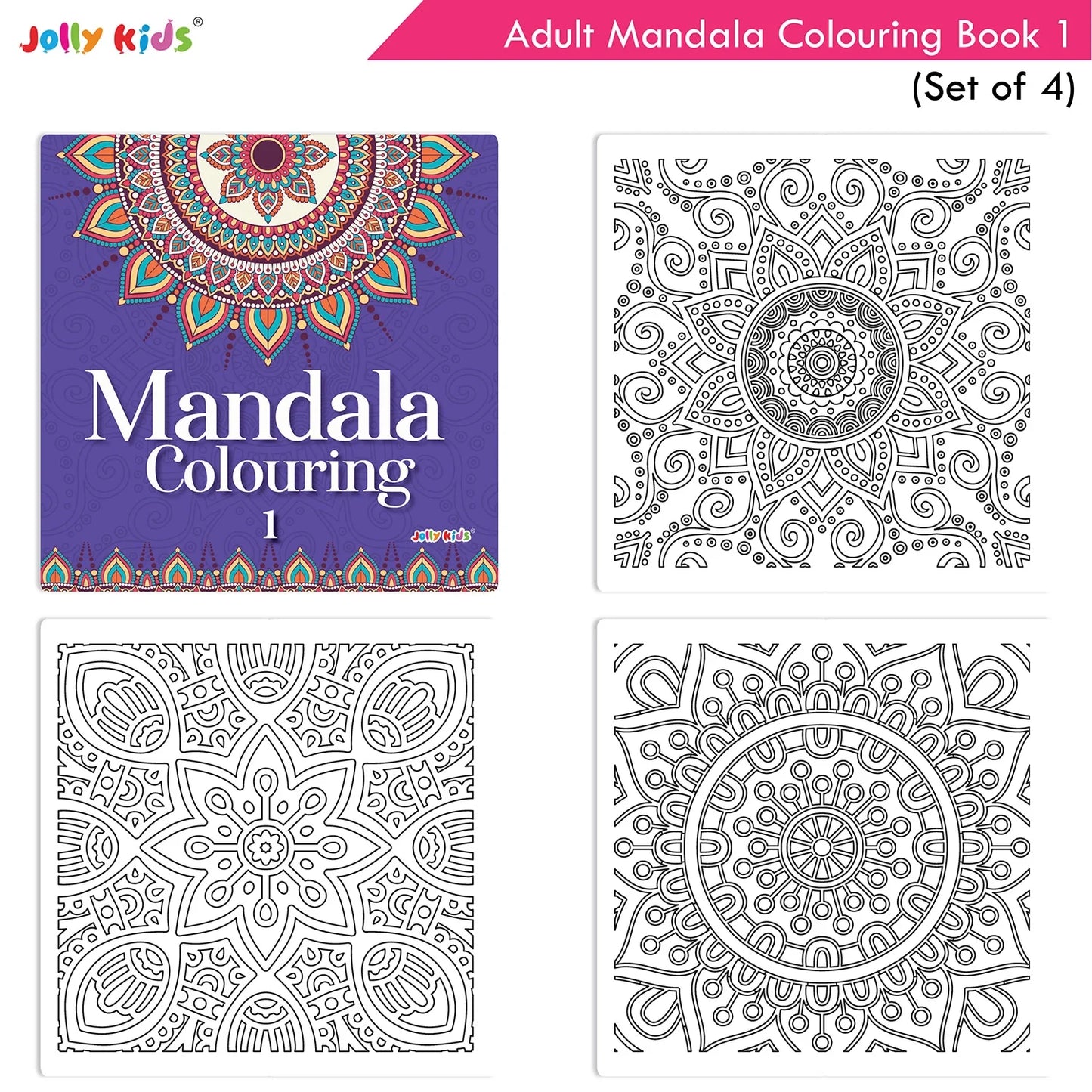Jolly Kids Adults Mandala Colouring Books Set of 4| Ideal for Stree Relieving, Relaxing and Meditation Books for Teenagers - Swadesiicart