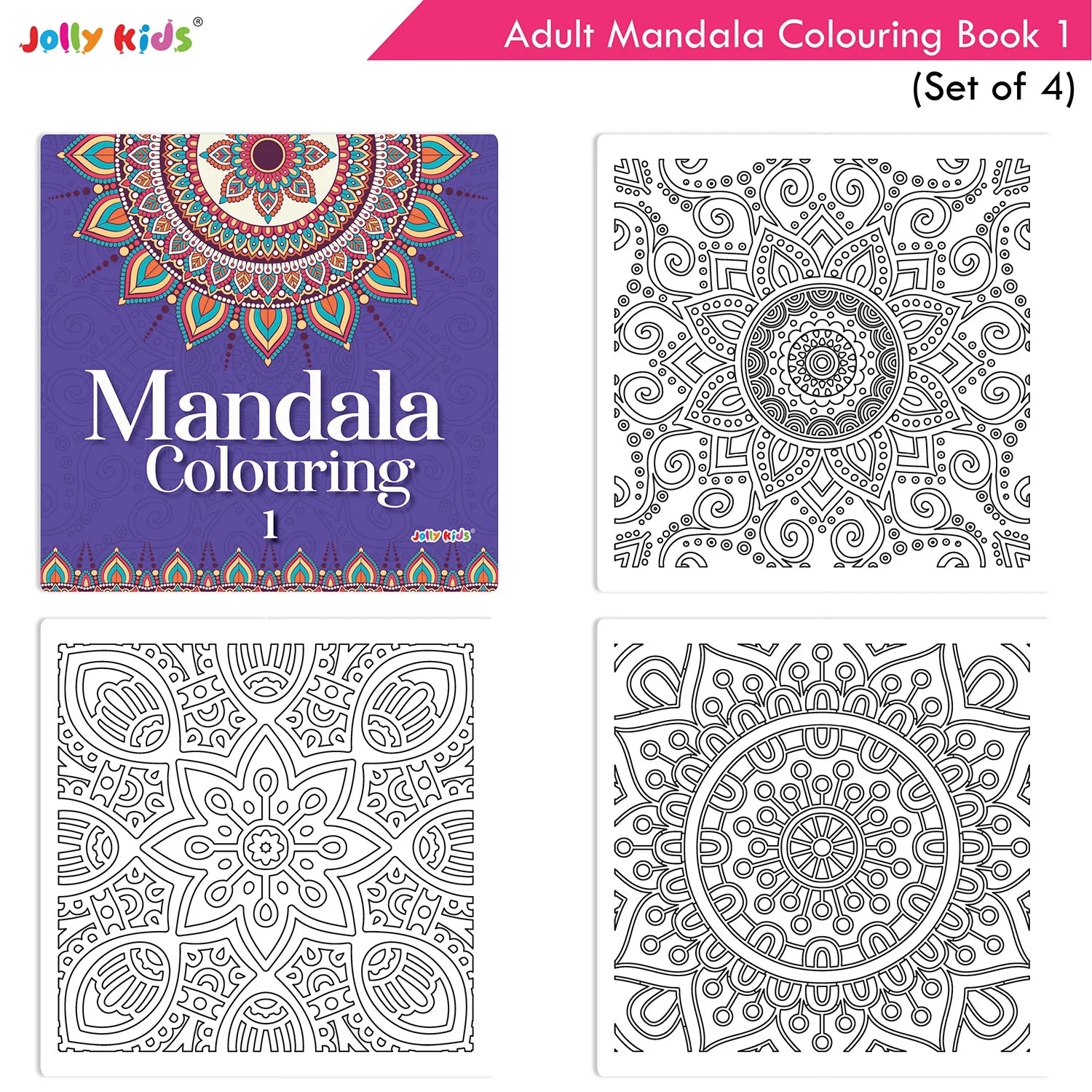 Jolly Kids Adults Mandala Colouring Books Set of 4| Ideal for Stree Relieving, Relaxing and Meditation Books for Teenagers - Swadesiicart