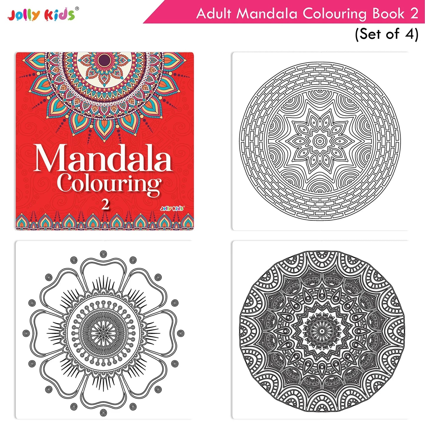 Jolly Kids Adults Mandala Colouring Books Set of 4| Ideal for Stree Relieving, Relaxing and Meditation Books for Teenagers - Swadesiicart