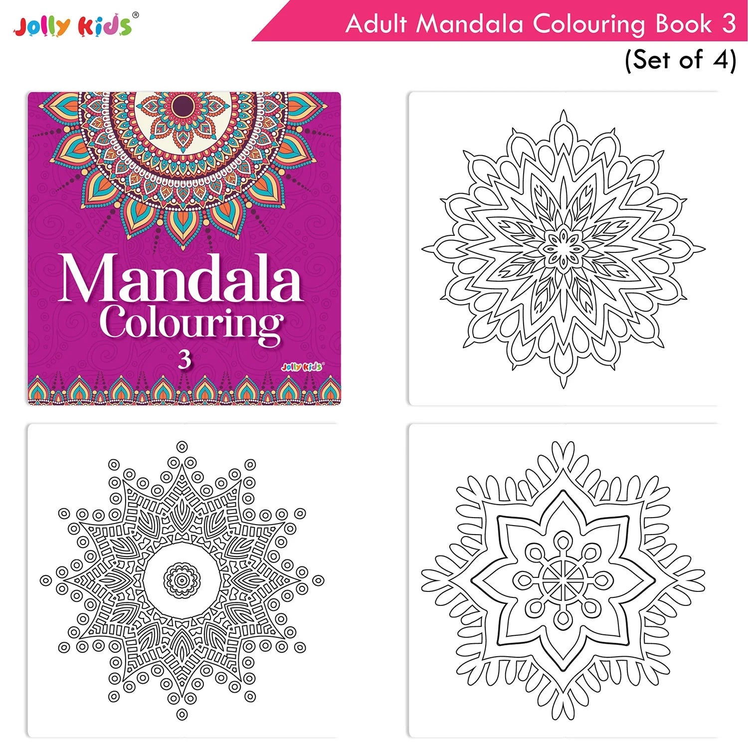 Jolly Kids Adults Mandala Colouring Books Set of 4| Ideal for Stree Relieving, Relaxing and Meditation Books for Teenagers - Swadesiicart