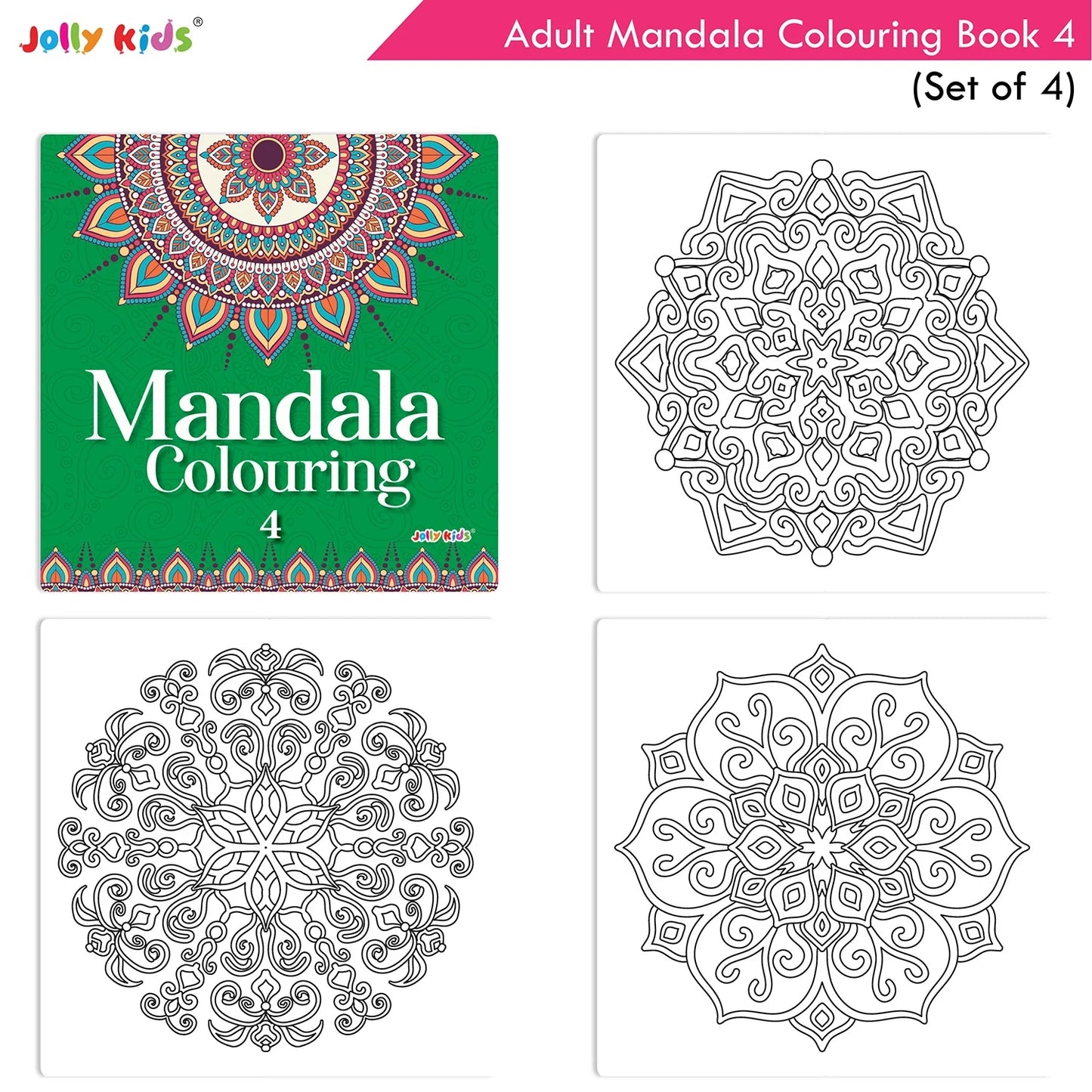 Jolly Kids Adults Mandala Colouring Books Set of 4| Ideal for Stree Relieving, Relaxing and Meditation Books for Teenagers - Swadesiicart