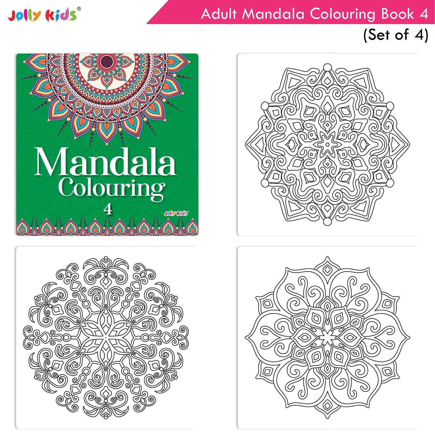 Jolly Kids Adults Mandala Colouring Books Set of 4| Ideal for Stree Relieving, Relaxing and Meditation Books for Teenagers - Swadesiicart
