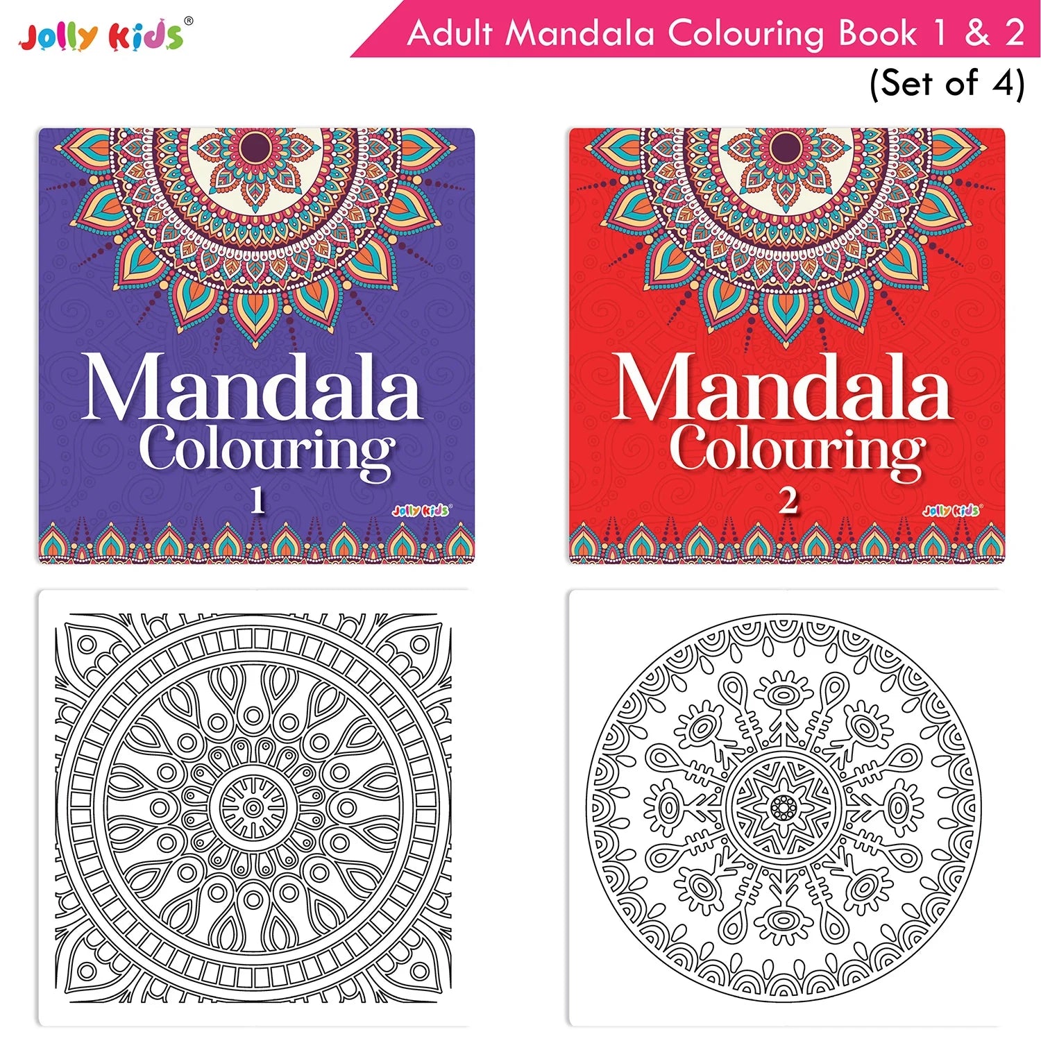 Jolly Kids Adults Mandala Colouring Books Set of 4| Ideal for Stree Relieving, Relaxing and Meditation Books for Teenagers - Swadesiicart