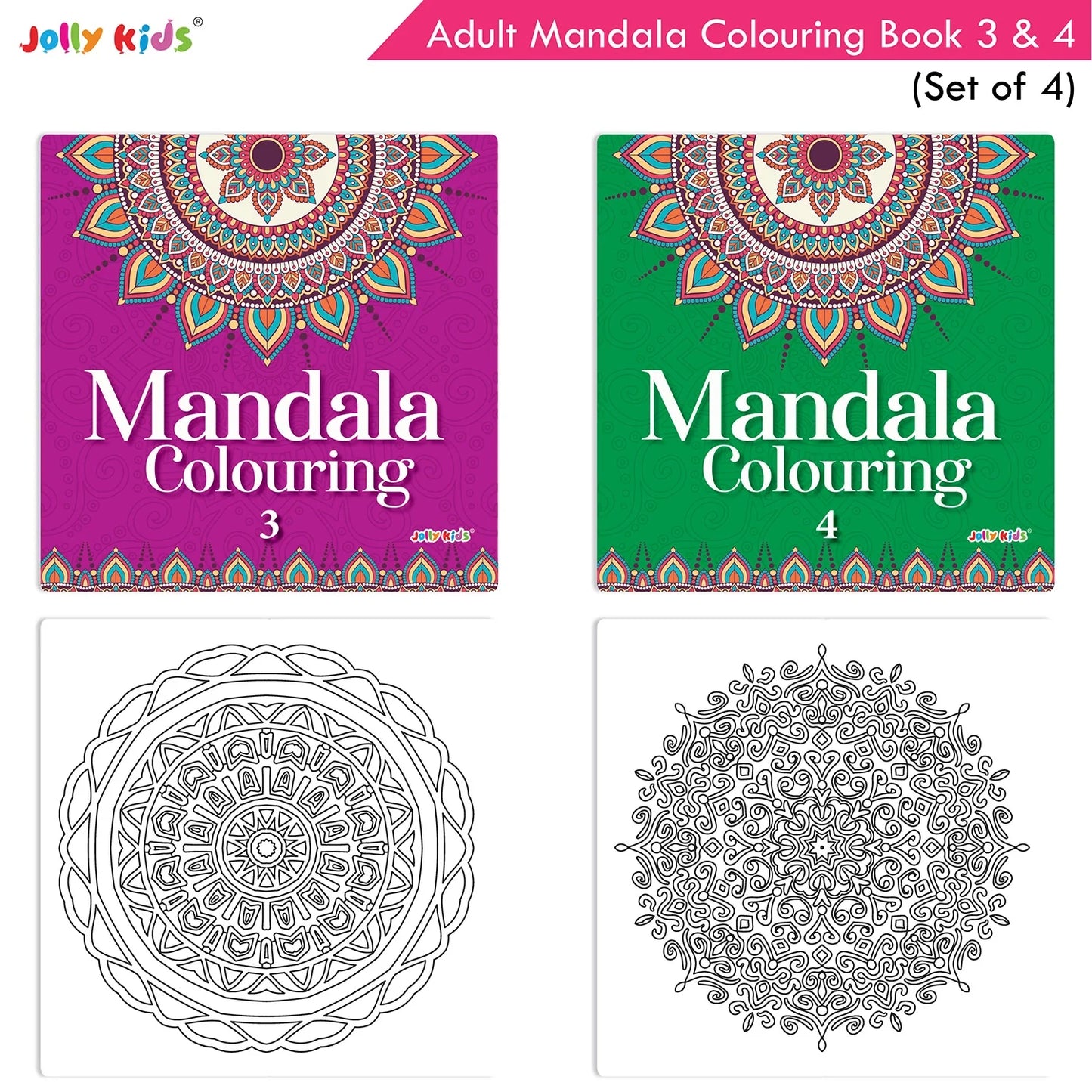 Jolly Kids Adults Mandala Colouring Books Set of 4| Ideal for Stree Relieving, Relaxing and Meditation Books for Teenagers - Swadesiicart