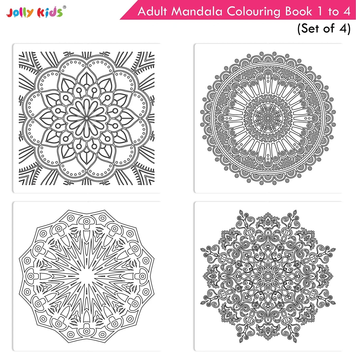 Jolly Kids Adults Mandala Colouring Books Set of 4| Ideal for Stree Relieving, Relaxing and Meditation Books for Teenagers - Swadesiicart