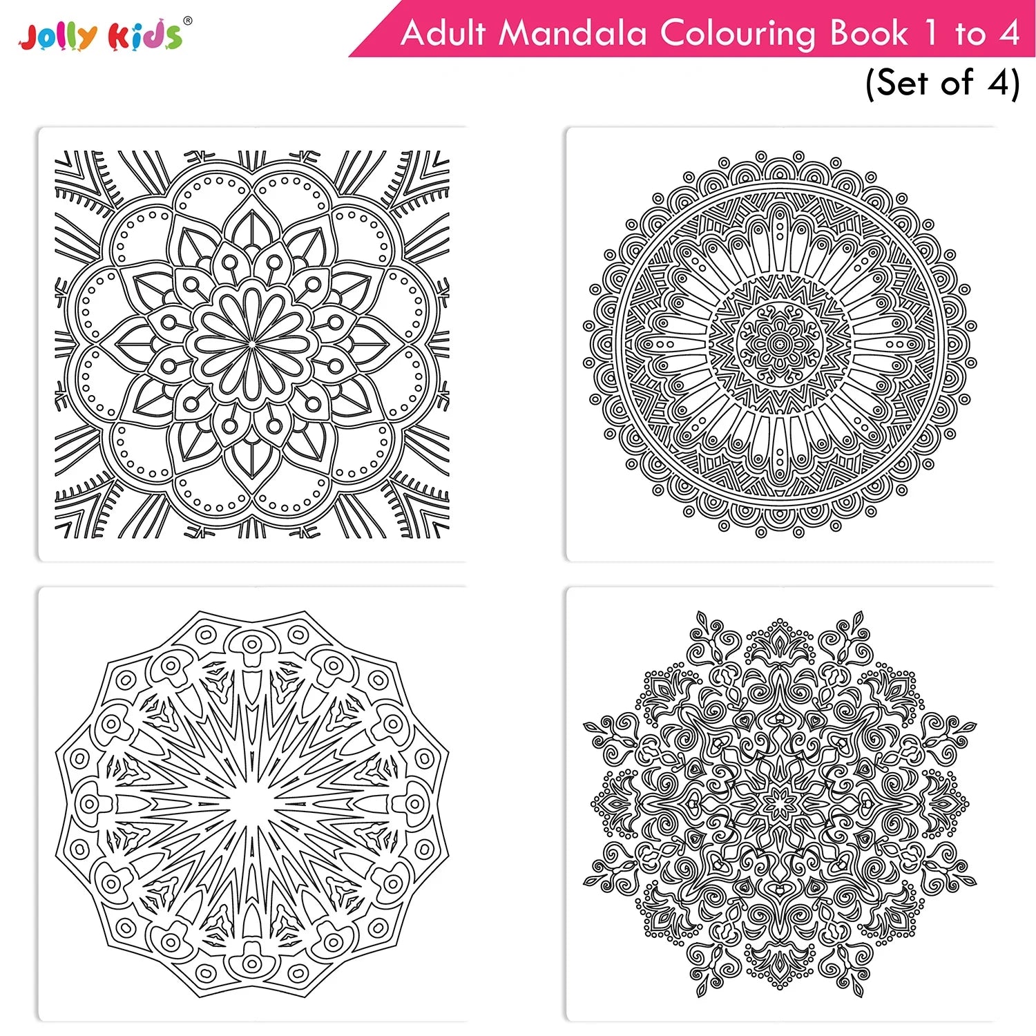 Jolly Kids Adults Mandala Colouring Books Set of 4| Ideal for Stree Relieving, Relaxing and Meditation Books for Teenagers - Swadesiicart