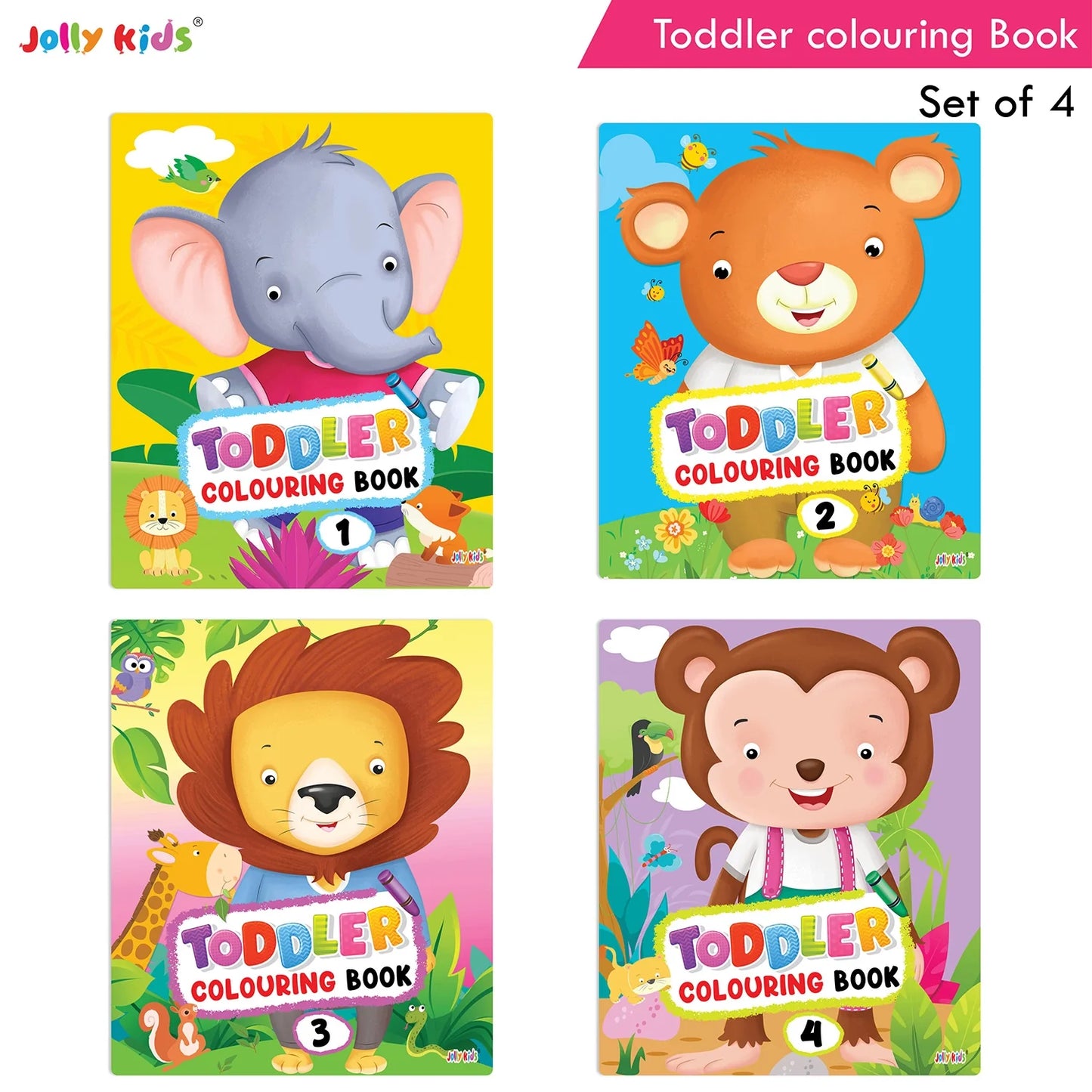 Jolly Kids Toddler Colouring Die-Cut Animals Shape Activity Books Set of 4 for Kids| Ages 1-6 Years - Swadesiicart