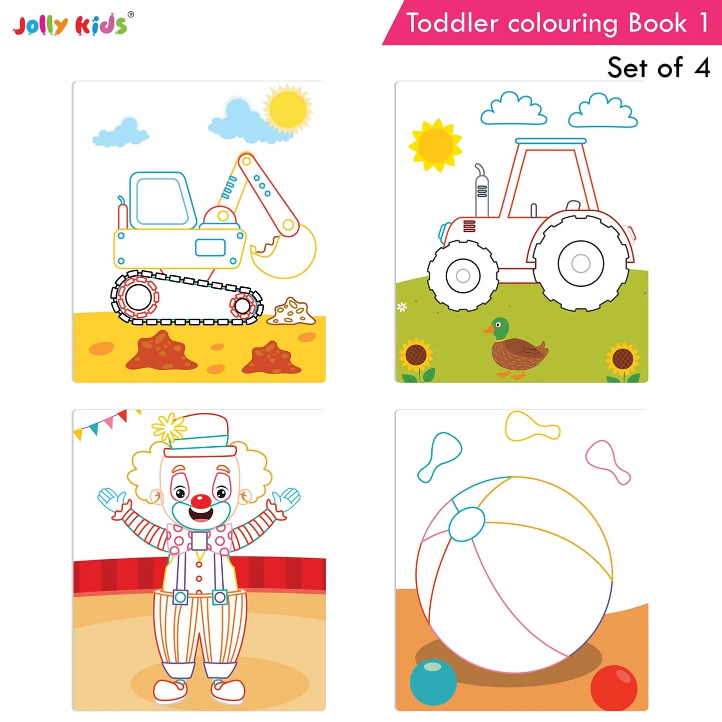 Jolly Kids Toddler Colouring Die-Cut Animals Shape Activity Books Set of 4 for Kids| Ages 1-6 Years - Swadesiicart