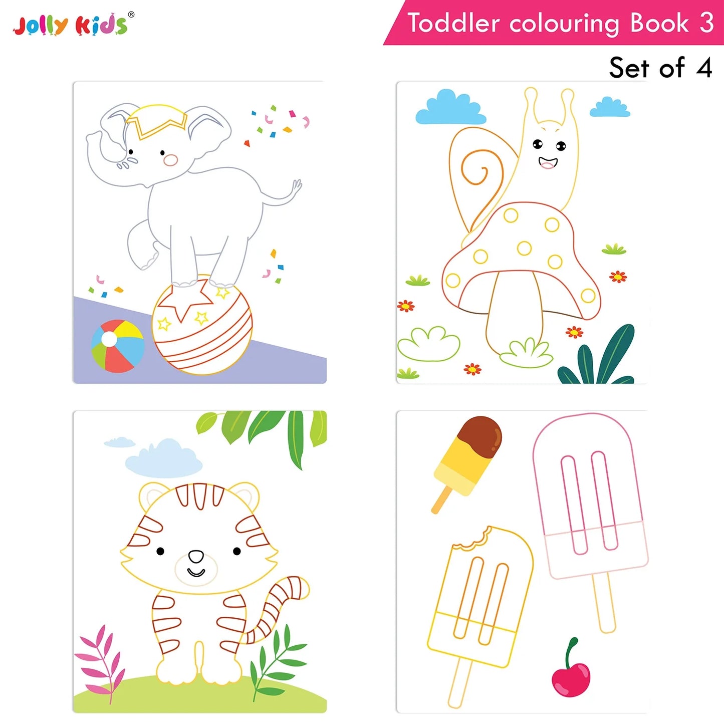 Jolly Kids Toddler Colouring Die-Cut Animals Shape Activity Books Set of 4 for Kids| Ages 1-6 Years - Swadesiicart
