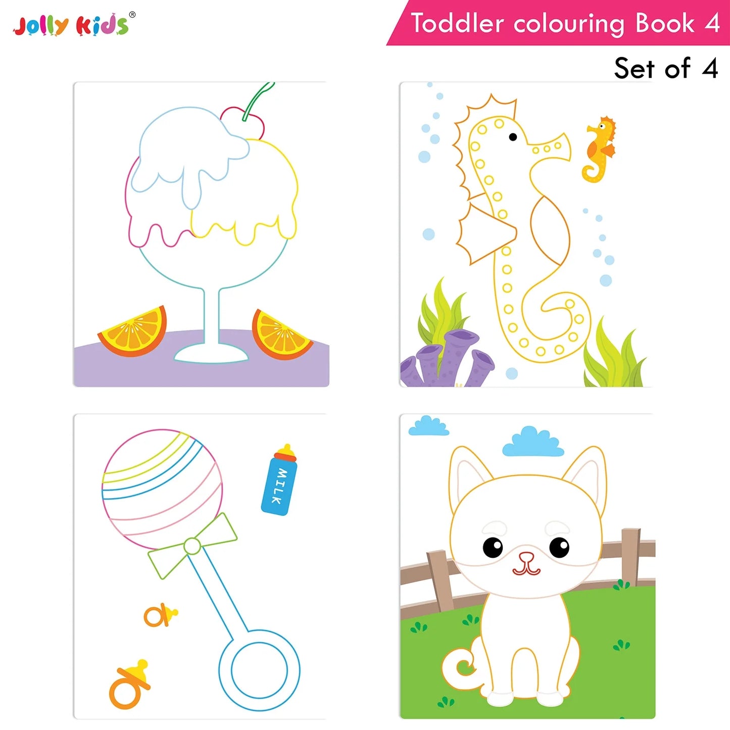 Jolly Kids Toddler Colouring Die-Cut Animals Shape Activity Books Set of 4 for Kids| Ages 1-6 Years - Swadesiicart