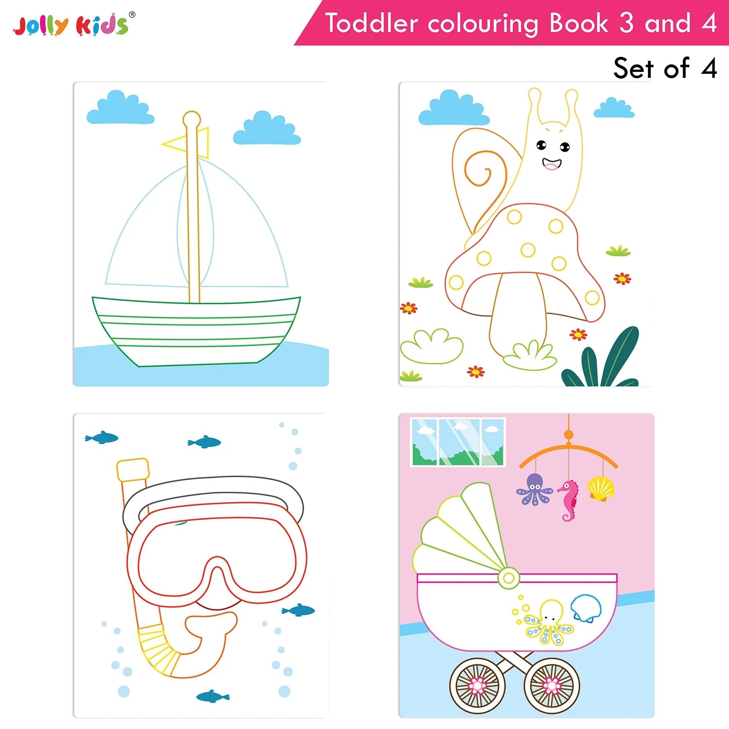 Jolly Kids Toddler Colouring Die-Cut Animals Shape Activity Books Set of 4 for Kids| Ages 1-6 Years - Swadesiicart