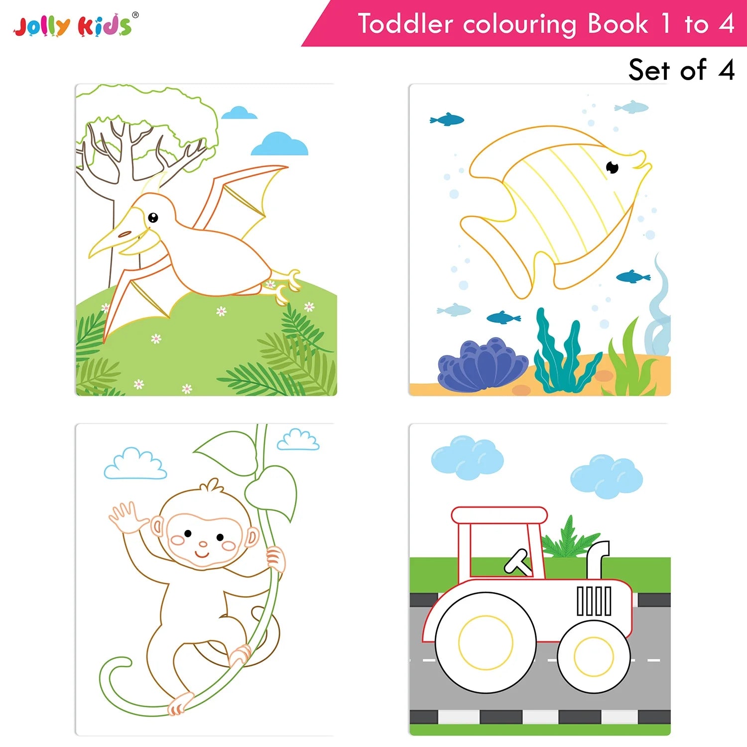 Jolly Kids Toddler Colouring Die-Cut Animals Shape Activity Books Set of 4 for Kids| Ages 1-6 Years - Swadesiicart