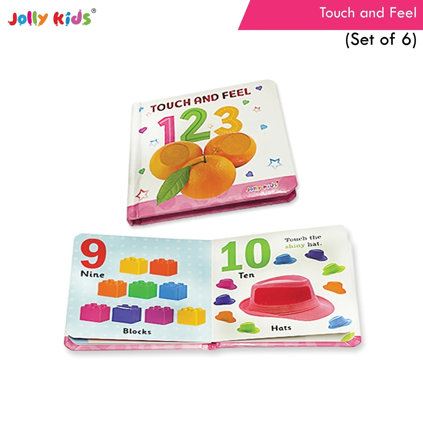 Jolly Kids Touch and Feel Picture Learning Sensory Development Padded Board Books Set of 6 for Infants, Toddlers Gift Ages 0-12 Months - Swadesiicart
