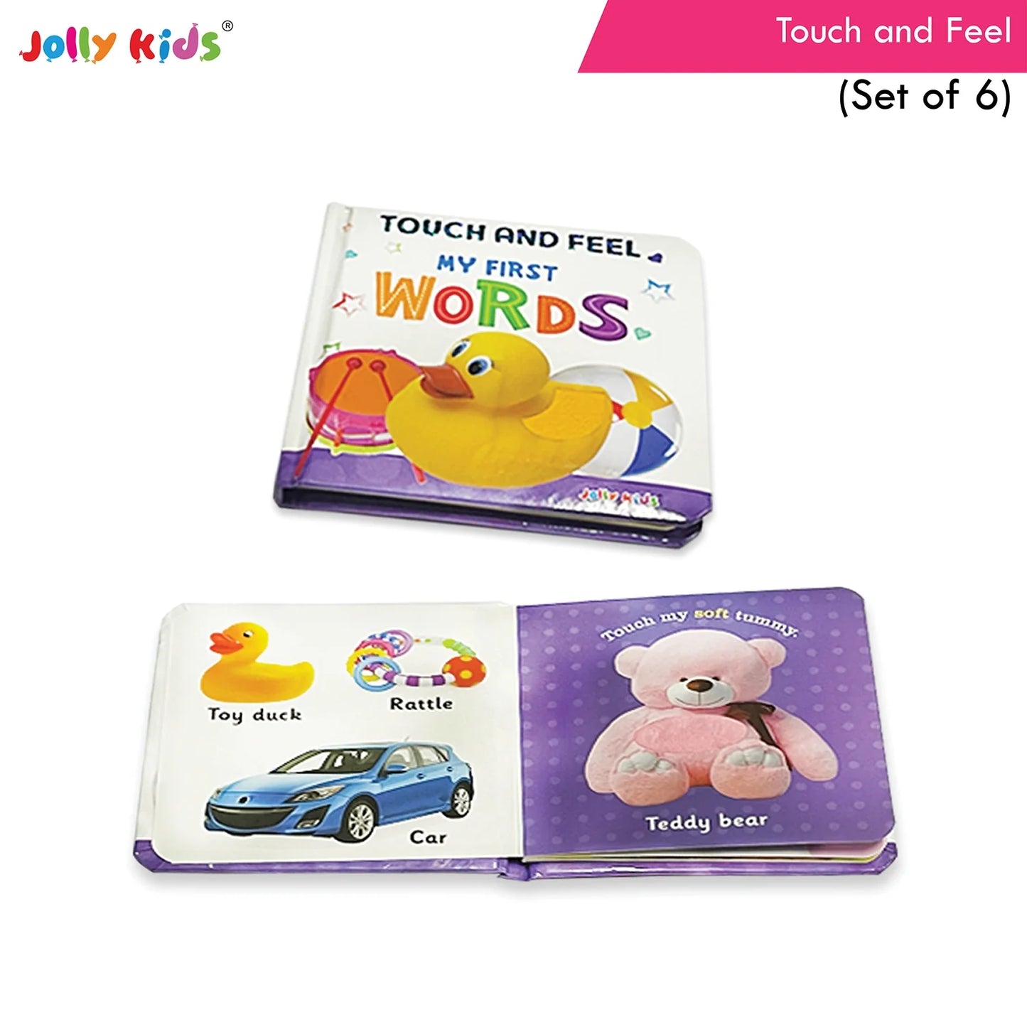 Jolly Kids Touch and Feel Picture Learning Sensory Development Padded Board Books Set of 6 for Infants, Toddlers Gift Ages 0-12 Months - Swadesiicart