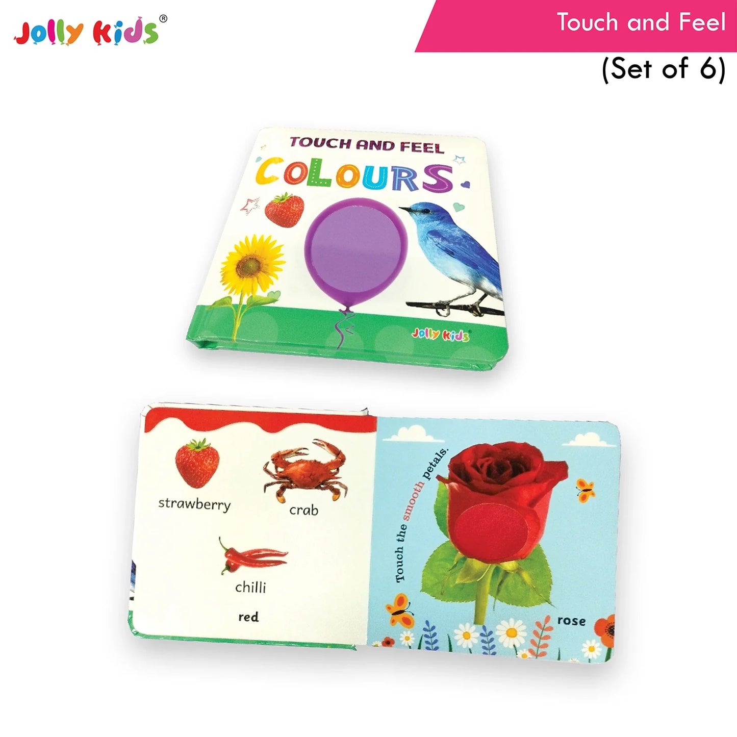Jolly Kids Touch and Feel Picture Learning Sensory Development Padded Board Books Set of 6 for Infants, Toddlers Gift Ages 0-12 Months - Swadesiicart