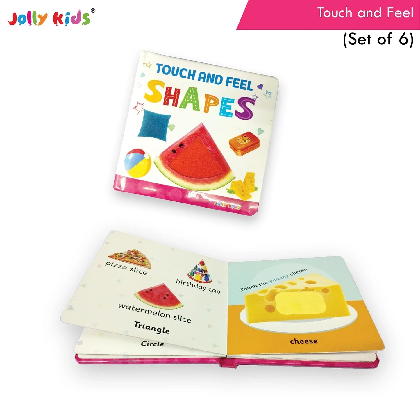 Jolly Kids Touch and Feel Picture Learning Sensory Development Padded Board Books Set of 6 for Infants, Toddlers Gift Ages 0-12 Months - Swadesiicart