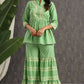 Juniper Green Ethnic Motif Printed Pure Cotton Tunic & Sharara With Sequins & Lace Detail - Swadesiicart