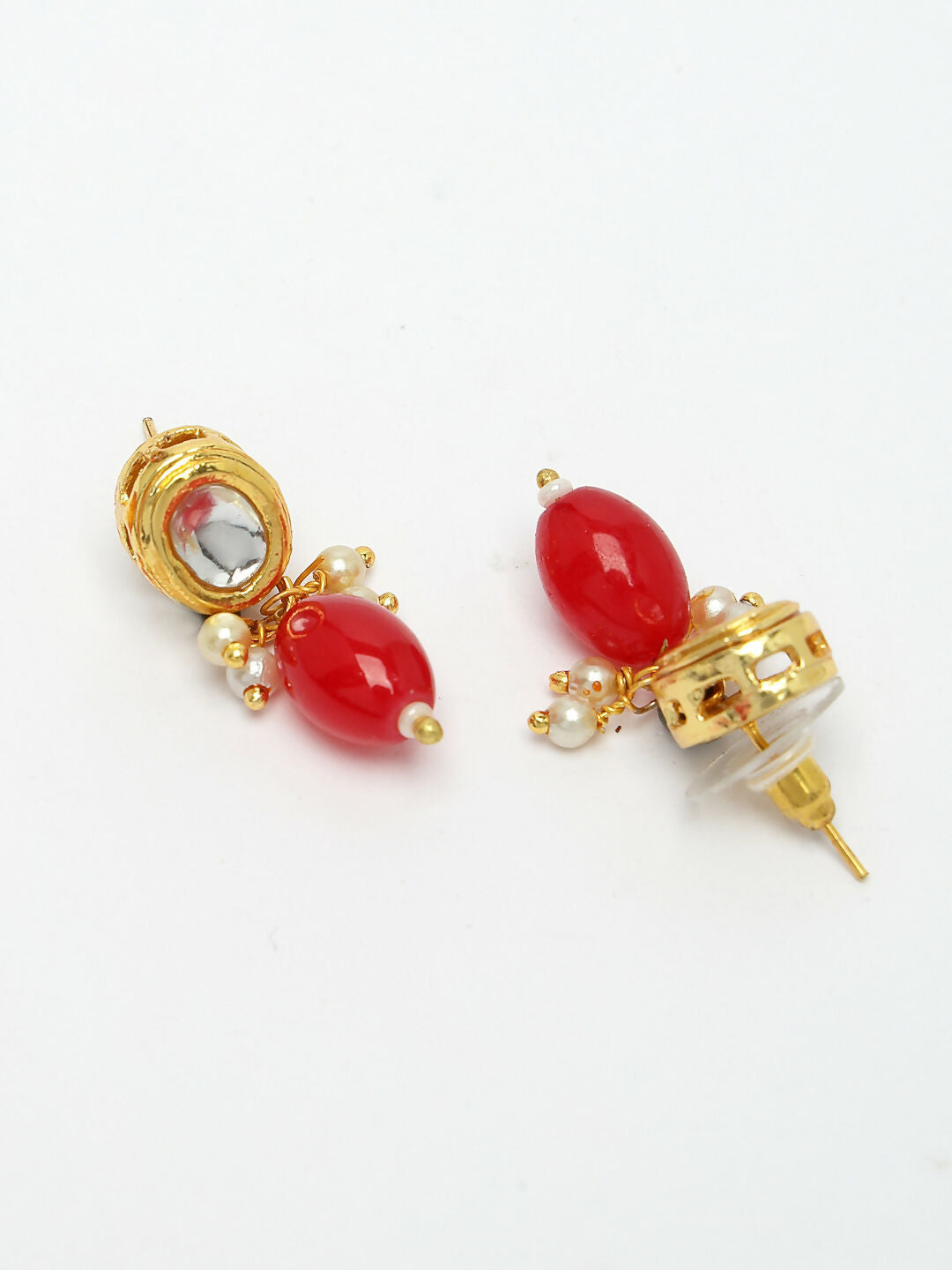 NVR Women's Red Artificial Beads Layered Necklace with Drop Earring - Swadesiicart