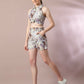 Myshka Women's Multi Printed Shirt Collar Party Top With Shorts Co-ord set - Swadesiicart